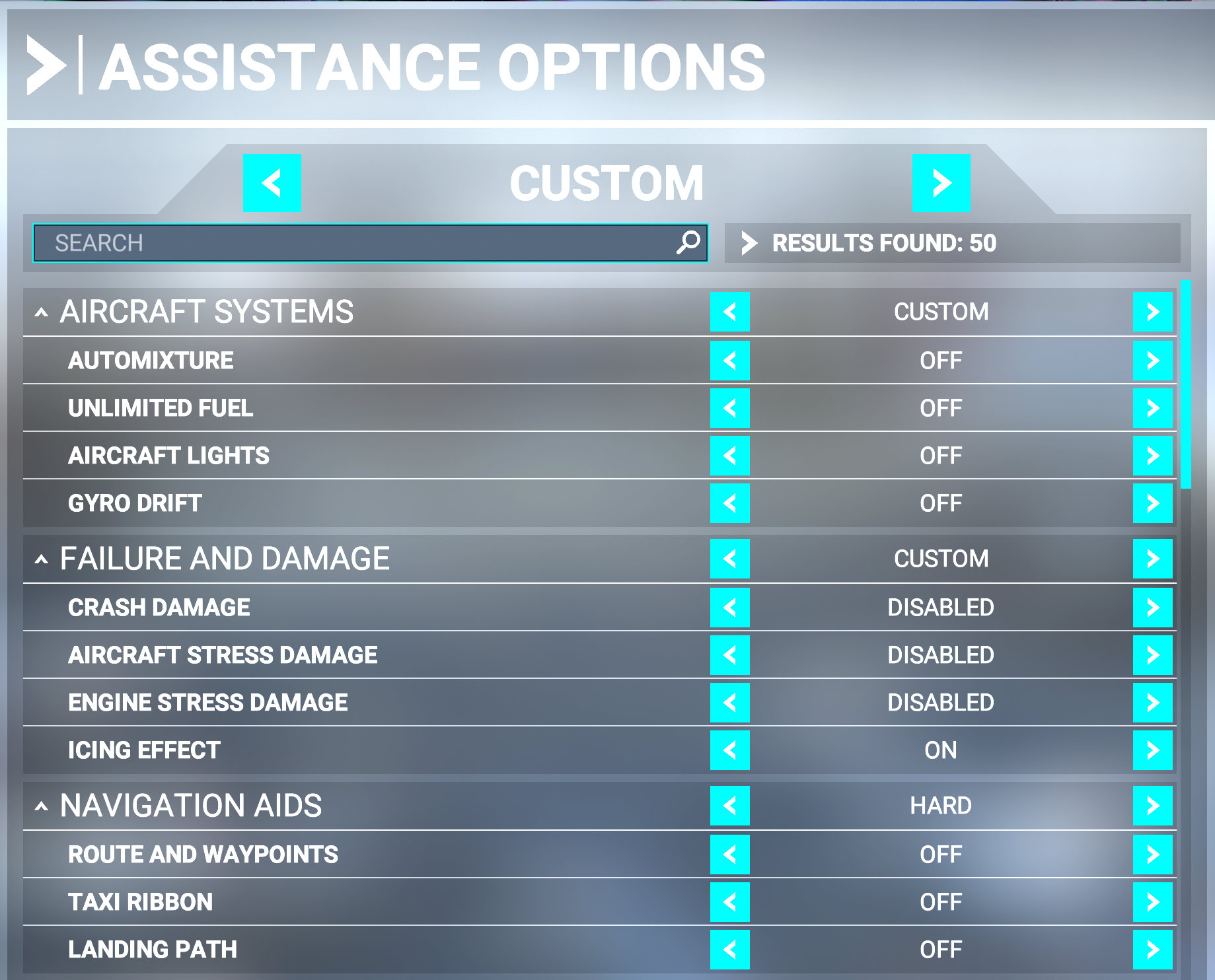 Microsoft Flight Simulator 2020 Assistance Settings