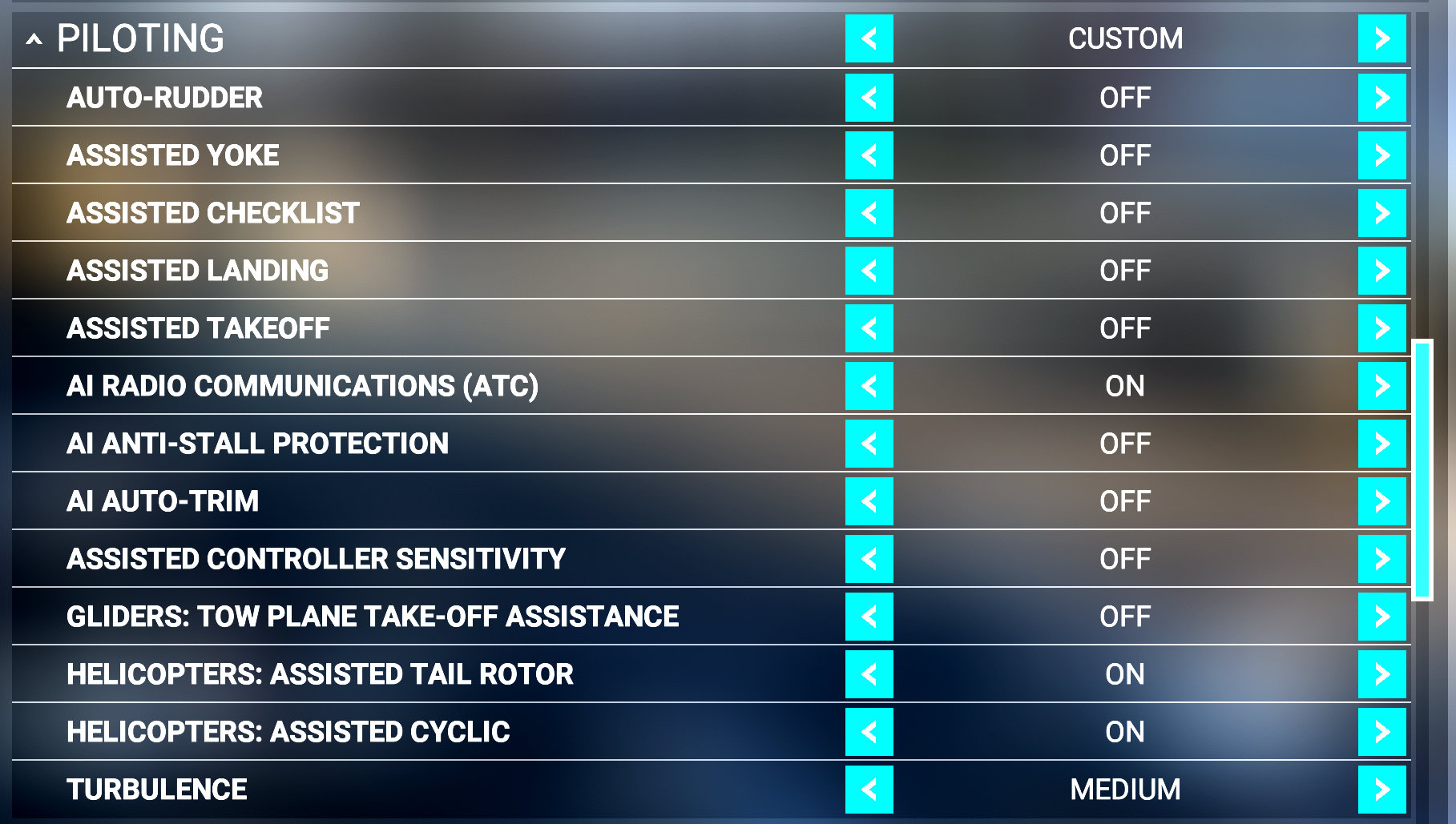 Microsoft Flight Simulator 2020 Assistance Settings