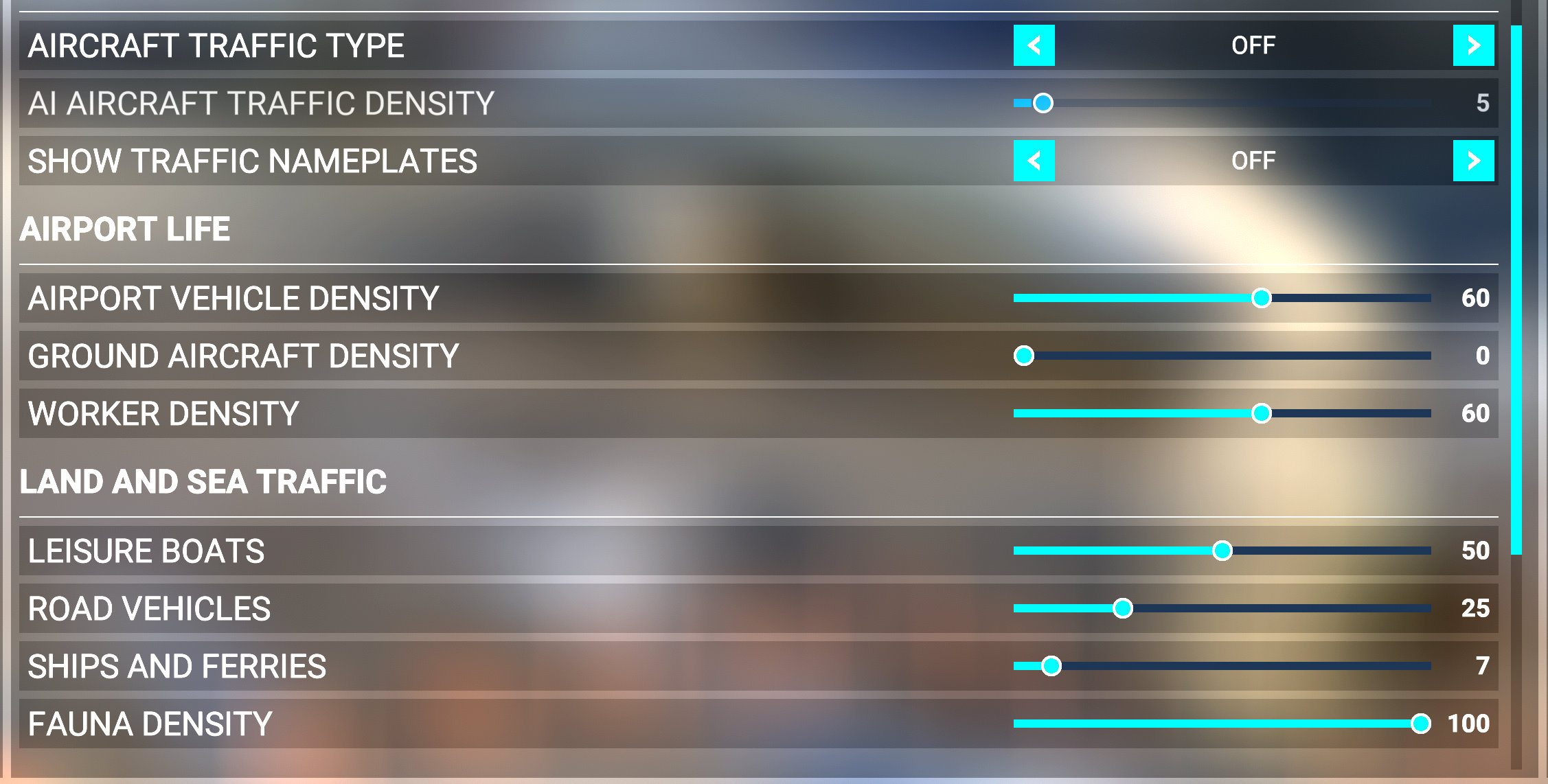 Microsoft Flight Simulator 2020 Traffic Settings