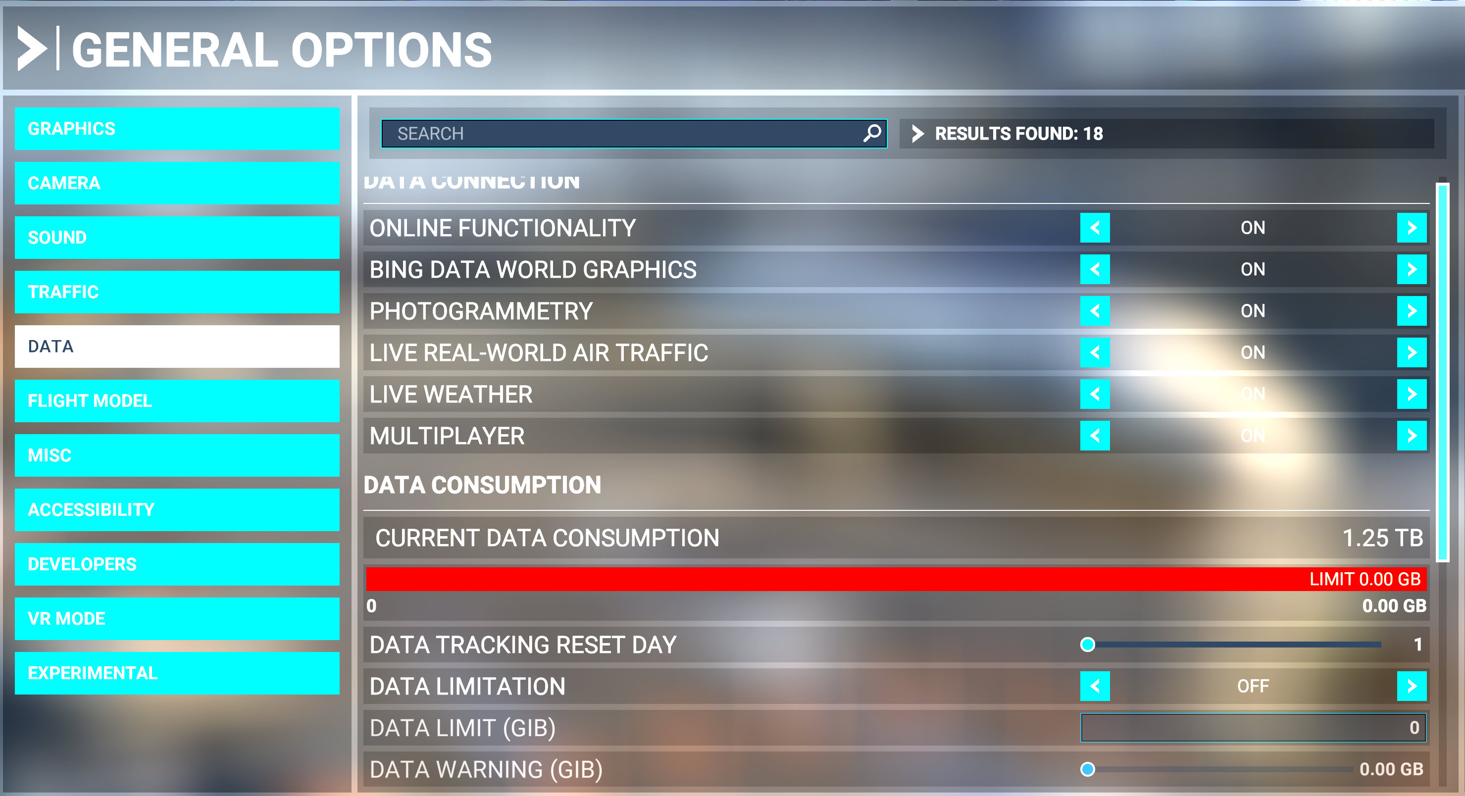 Microsoft Flight Simulator 2020 Data Settings