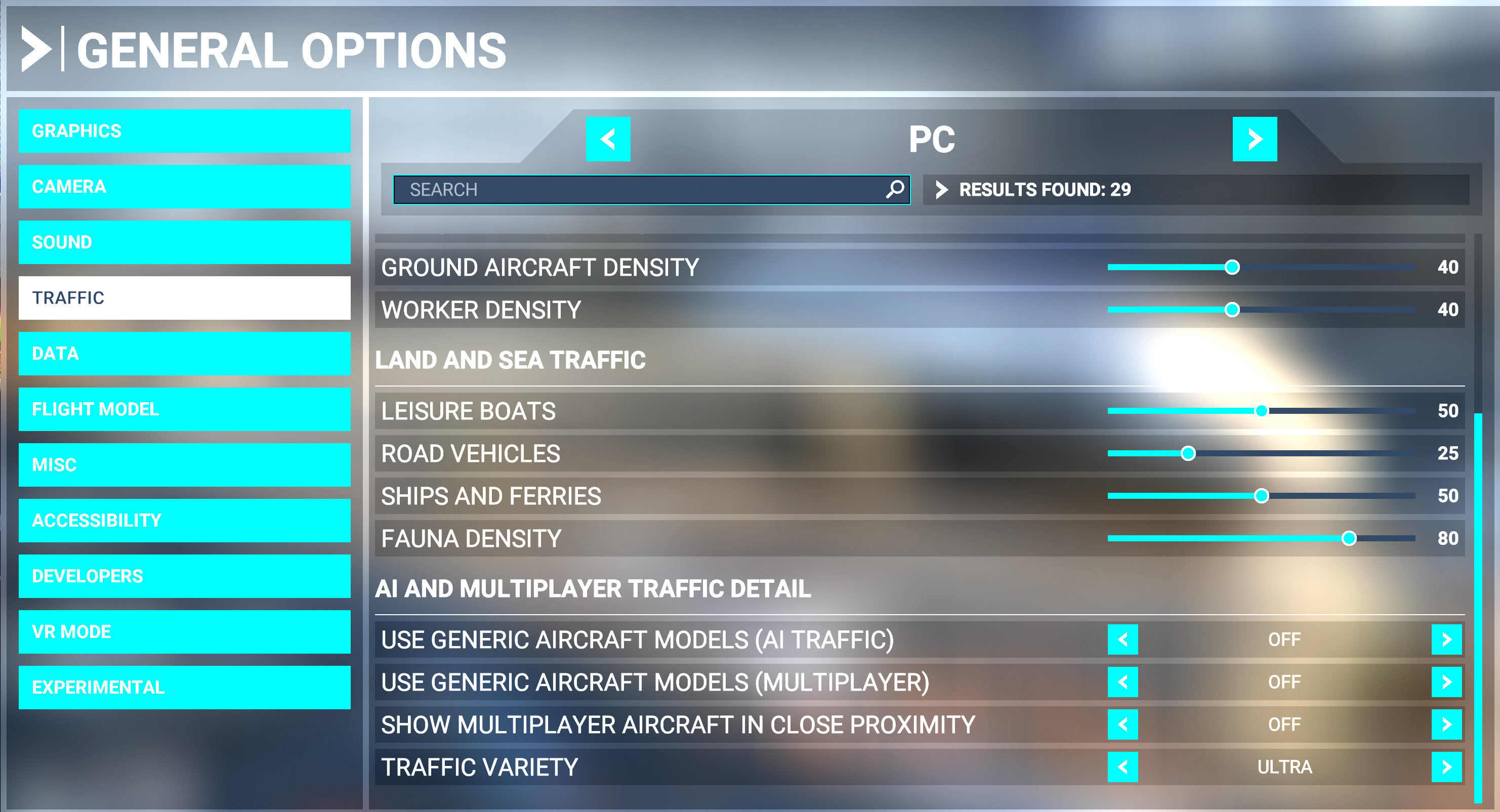 Microsoft Flight Simulator 2020 Traffic Settings