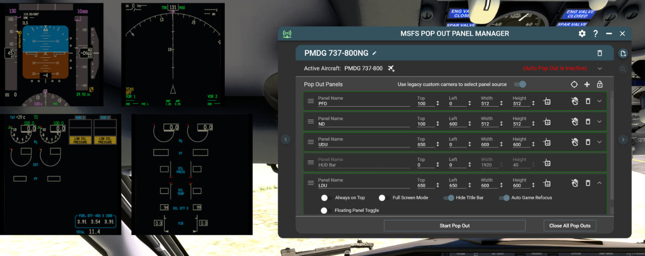 PMDG / MSFS 2020 and MSFS Pop Out Panel Manager